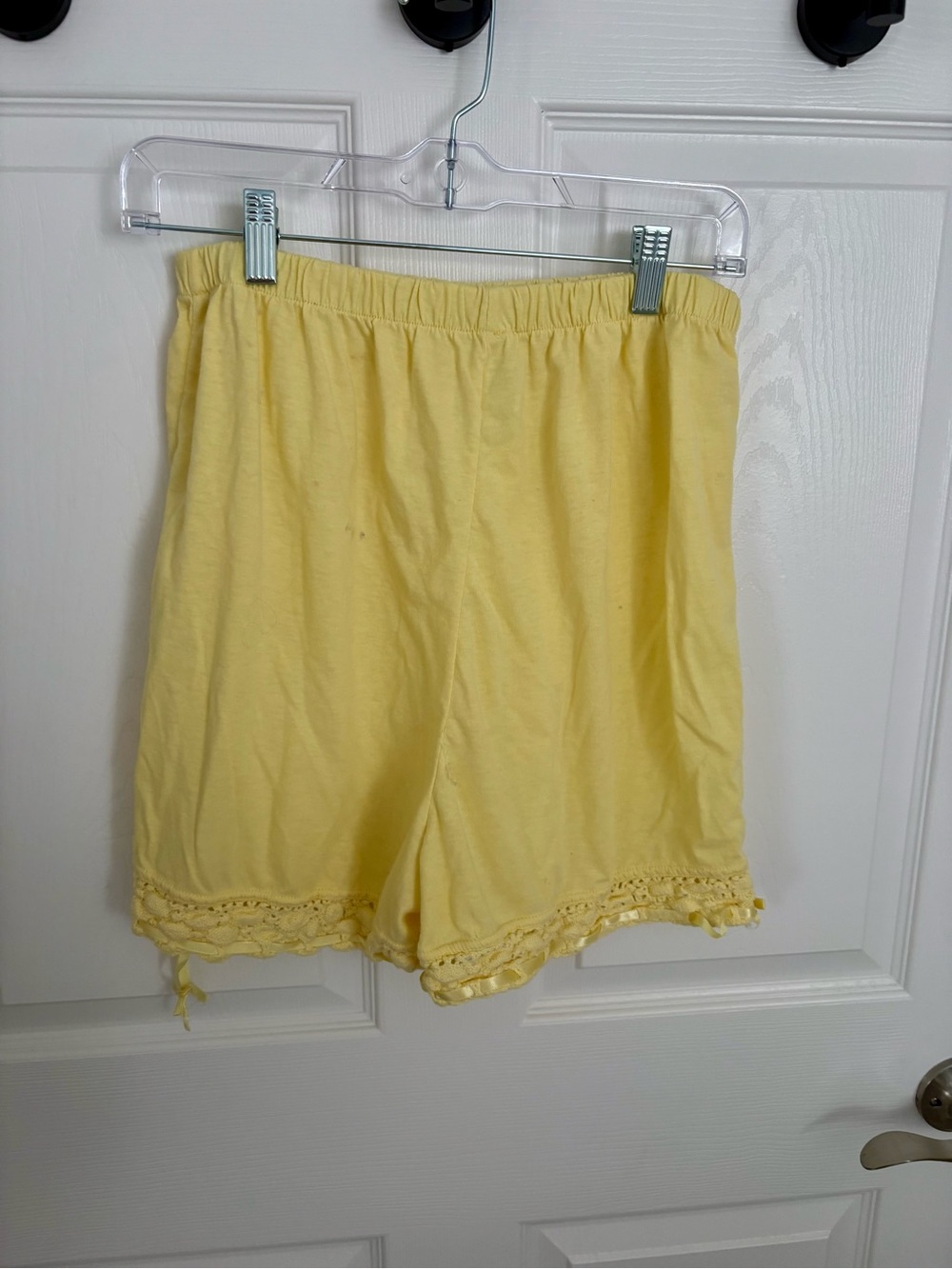 Yellow Women's Cotton Lounge Shorts with Lace Trim